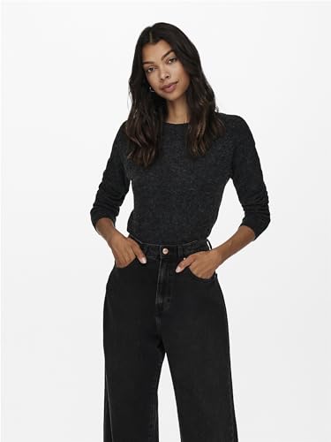 ONLY Damen Basic Strickpullover | Einfarbiger Knitted Stretch Sweater | Langarm Rundhals Shirt ONLRICA, Farben:Schwarz, Größe:36