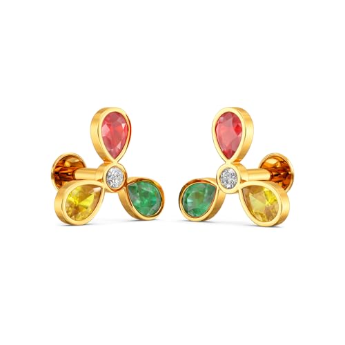 Image of Joyalukkas 22k (916) Purity | BIS Certified | Elegant Tricolor Petal Gold Earrings For Women