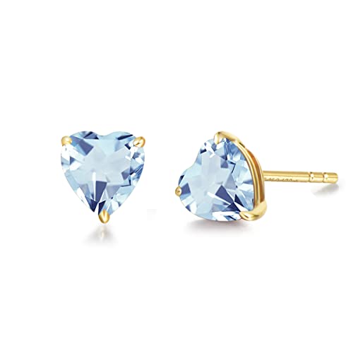 Pendientes de oro tipo corazón de aguamarina natural joya diaria para mujer y niña