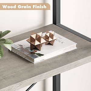 GarveeHome Arched Bookshelf 5 Tier Tall Bookcase Modern Standing Bookshelves Metal Storage Rack Shelf Wood Book Shelf for Bedroom, Living Room, Home Office (Grey)