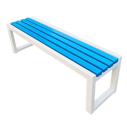 Banc de jardin en métal blanc et bleu 120 cm au design épuré