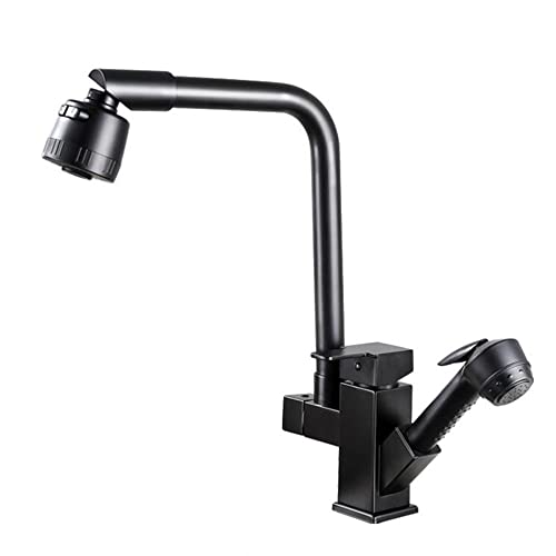 Robinet d'évier de cuisine noir avec douchette extractible et pistolet rotatif eau froide