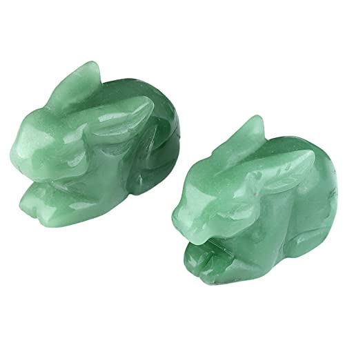 Estatua de conejo de cristal verde tallada a mano 2 piezas miniatura 1