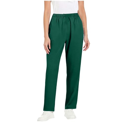 Image of Scrubs Pants for Women Plus Size Stretch Waisted Workwear Pants Medical Uniform Comfy Straight Leg Barrel with Pocket