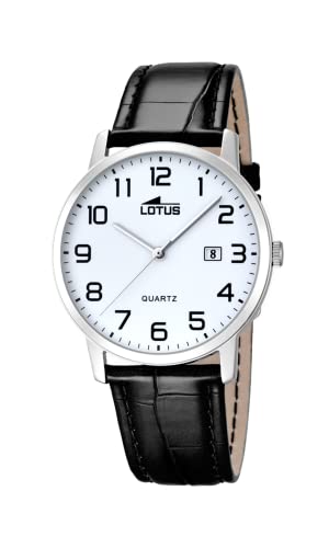 Lotus Herren Analog Uhr Schwarzes Leder - Quarz - Kalender - Mineralglas - 5 ATM Wasserdicht Elegant Klassisch 18239/1