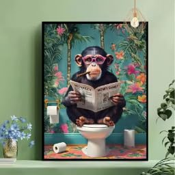 DIHANSM Lustiger Affe liest Zeitung auf der Toilette Leinwanddruck Badezimmerposter (70x100cm/Ungerahmt)