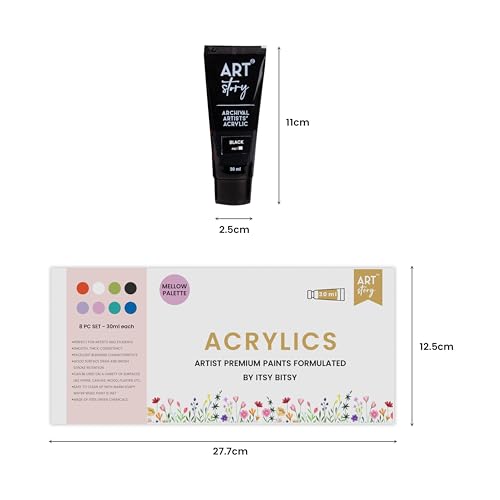 Image of Itsy Bitsy Art Story Artists Acrylic Paint Set - Pastel 8 colours X 30ml each| for Paper, Canvas, MDF, Wall, Glass, Plastic, Metal, Terracotta|Premium Multi Surface paint for DIY Art & Craft| For Beginners Students Adults