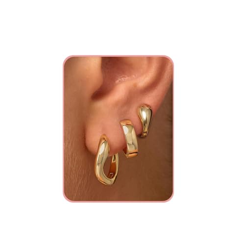 3 Pairs Gold Hoop Earrings for Women Trendy Dainty Gold Huggie Earrings 14k Gold Stud Earring Hypoallergenic Earrings Small Hoop Earrings for Gifts