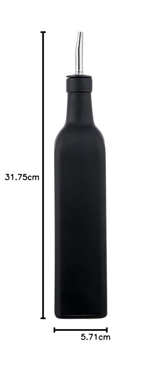 RW Base - Dispensador de aceite de oliva de vidrio negro de 17 onzas, con vertedor de acero inoxidable, 2 1/4 pulgadas x 2 1/4 pulgadas x 12 1/2 pulgadas, 1 caja
