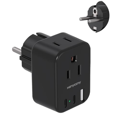 Image of HANYCONY Type F Travel Plug Adapter, Germany France Type E Travel Power Adapter with 2 Outlets 3 USB Ports(2 USB C) for US to Europe EU Spain Iceland Korea Greece Norway Russia German French