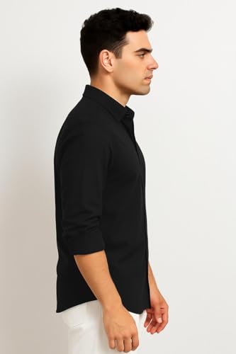 Image of Men's Casual Cotton Blend Shirt | Regular Fit | Full Sleeve | Solid Design