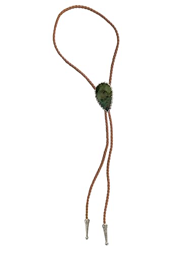 Image of Daisy Del Sol Bolo Tie Turquoise Stone Braided Vegan Faux Leather Silver Tips Handmade Necklace Adjustable Boho Western Jewelry