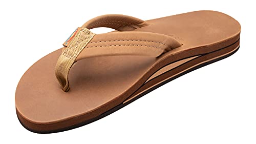 Rainbow Sandals Mens Luxury Leather - Double Layer Arch Support with 1' Strap, Buckskin, Mens size L...