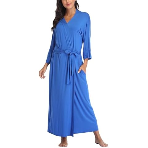 Women's Kimono Robes Soft Long Knit Bathrobe Lightweight Cotton Sleepwear Casual Loungewear Dressing Gown Cover