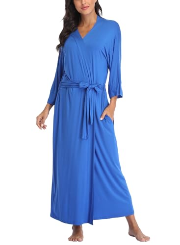 Women's Kimono Robes Soft Long Knit Bathrobe Lightweight Cotton Sleepwear Casual Loungewear Dressing Gown