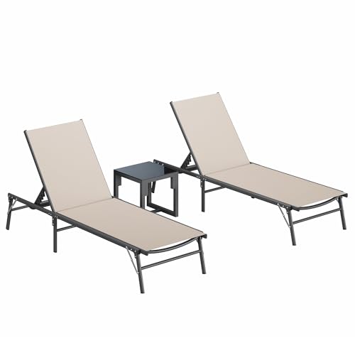 Image of Amopatio Outdoor Lounge Chairs Poolside Chaise Lounge for Patio Set of 2 | with Side Table Foldable Stackble Fully Assembled Weather Resistant 5-Position Adjustable Backrest 400LBS Capacity