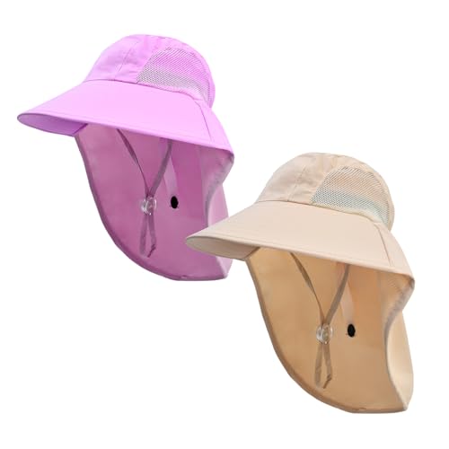 Image of Rosoz Kids Sun Hat with Neck Flap UV Protection Summer Toddler Beach Hat Unisex Ponytail Hat Wide Brim Fishing Hat