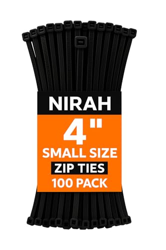 Nirah 4” Small Zip Ties Black – 18 LB Strength, UV-Resistant Nylon 6/6, Small Self-Locking Cable Ties for Electronics, Wire Management, Office, Garden & Everyday Use – 100 Pack
