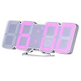 EAAGD 3D Wireless Remote Digital Wall Alarm Clock, with 115 Color Variations of LED Digital, Voice Control Mode, Remote Controller, 3 Levels of Brightness to Adjust (White)