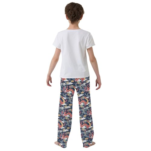 Colorful Wild Dragon Boys Long Pants Soft Trousers Elastic Waist Kids Lounge Bottoms with Pockets S-XL3