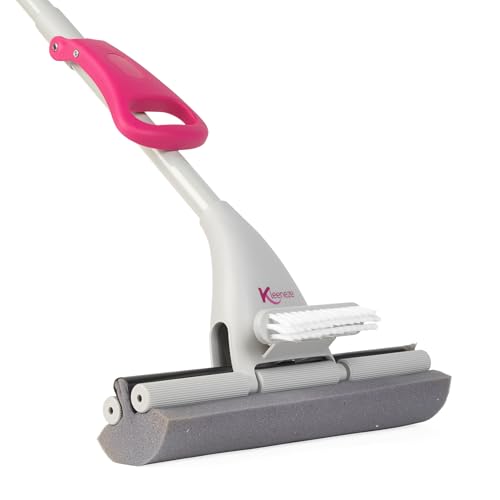 Kleeneze KL087751EU7 Deep Clean 3 in 1 Sponge and Scrub Mop for Kitchen Bathroom, Removable Brush, Polish and Shine, Microfibre Cover, Handheld, Scrubber, Easy Wring, Precise Triple Action Clean, Pink
