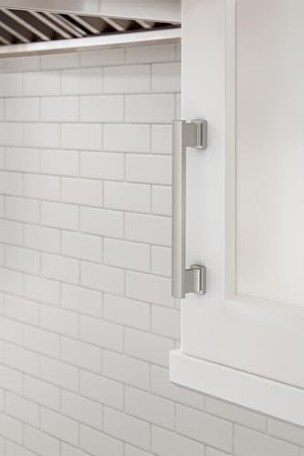 Image of Amerock 25 Pack 5-1 /16 inch Triomphe Satin Nickel Drawer Pull | 5-1 /16 inch (128mm) Center-to-Center Mounting Distance and 6-1 /16 inches Overall Length, Durable Zinc Cabinet Hardware