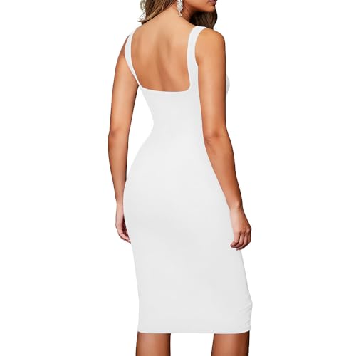 Image of TOPSRANI Women Sexy Midi Dress Bodycon Casual Sleeveless Basic Ruched Tank Summer Club Party Dresses