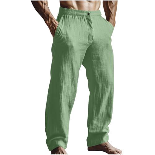Men's Casual Linen Pants Classic Flat-Front Beach Summer Wide Leg Lounge Pants Lightweight Linen Trousers Loose Fit