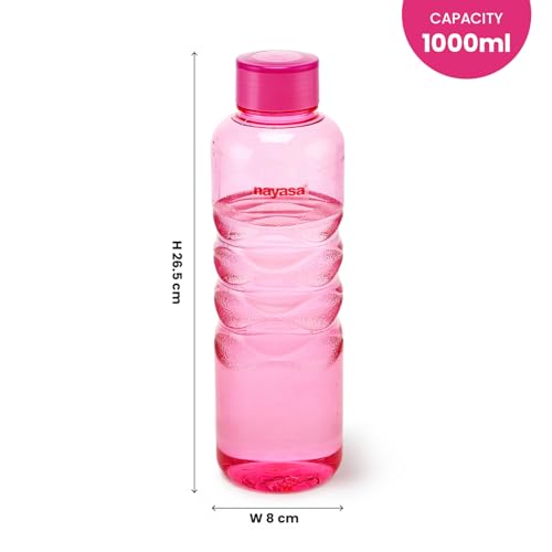 Image of Nayasa Revello 1000 ML Pet Plastic Fridge Water Bottles Set of 6 | BPA Free | Leak Proof | Airtight Lid | Pink