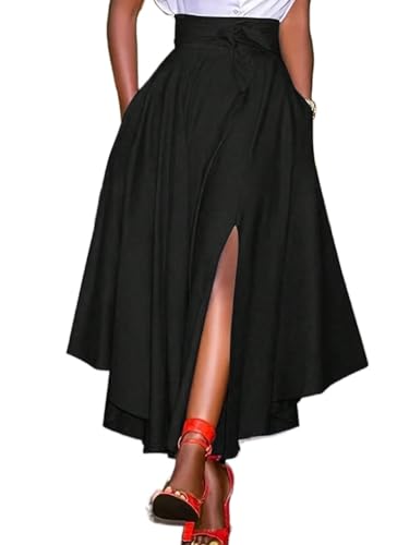 Women's 2025 Casual Maxi Long Skirts Solid Color Slit Skirt