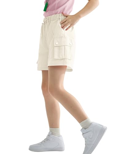 Image of Rolanko Girls Cargo Shorts Lightweight Parachute Short Pants with Pockets Summer Cargo Shorts for Kids Casual Hiking Sports