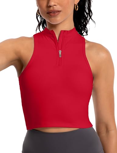 MathCat Half Zipper Workout Tank Tops for Women with Built in Bra, Racerback Workout Tops Sleeveless Crop Tops Gym Yoga Tops