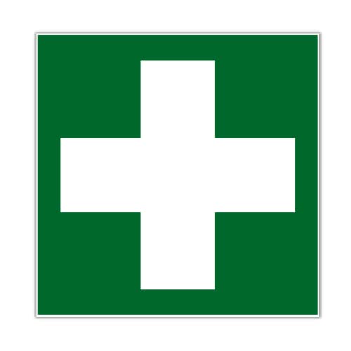 Schild Erste Hilfe Verbandskasten 15cm x 15cm stark nachleuchtend, selbstklebend aus robustem PVC gefertigt mit UV-Schutzlaminat gemäß DIN EN ISO 7010 E003 ASR A1.3 zertifiziert Cover