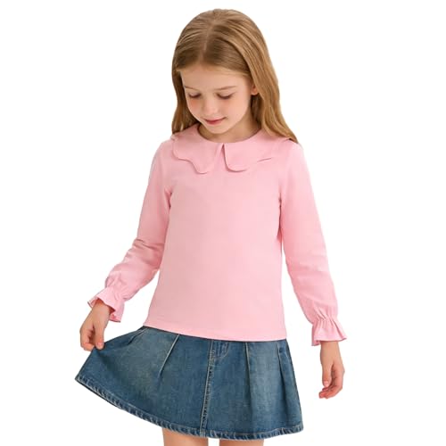 Image of 12M-14Y Toddler Baby Girls Peter Pan Collar Blouse Kids Girl Solid Color Puff Sleeve T-Shirts Casual Tee Tops