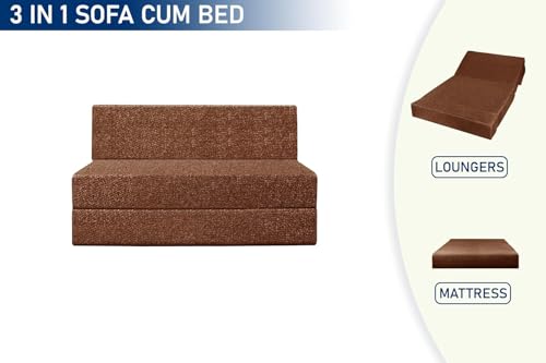 Image of Foldable One Seater Sofa Cum Bed, Sofa Bed 3X6 Feet, Jute Fabric- Washable Cover- Including 1 Cushion Perfect for Home & Office - Brown-Color
