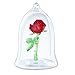 Swarovski Beauty and The Beast Enchanted Rose, Red and Green Crystal with Clear Base and Mouth-Blown Glass Bell Jar, Part of The Beauty and The Beast Collection