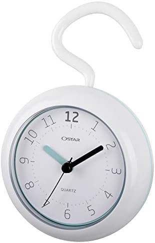 OSTAR Waterproof Bathroom Shower Clock, Analog Quartz Clock Hanging Stand Dual Purpose, One AA Battery Operated 4.72 inch Round Size