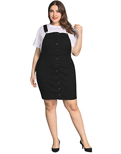 PYL Women's Plus Size Casual Denim Overall Dress Button Front Classic Adjustable Strap Suspender Skirt