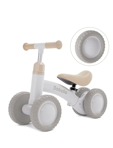 Image of BABELIO Baby Balance Bike for 1 Year Old Boys Girls with Adjustable Seat & Handlebar, Toddler Bike 4-Wheel Off-Roader Design for Boys Girls Aged 10-36 Months White