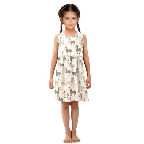 Donkey Pattern Girls Summer Sleeveless Dress Casual Sundress 2-8 Years4