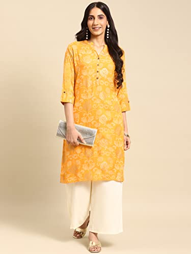 Image of rangita Women Rayon Regular Fit Calf Length Printed Straight Kurti | Kurta