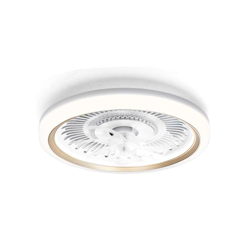 Aigostar Ventilador de Techo con Luz Silencioso， Φ50*16cm blanco y dorado， ajuste de brillo y color， Telecomando， Temporizador， modos de verano e invierno， Apto para Dormitorio， sala， comedor y cocina
