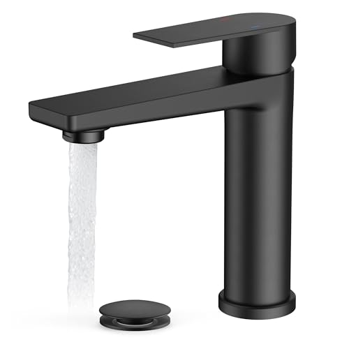 FORIOUS Black Bathroom Faucet 1 Hole, Single Lever Bathroom Sink