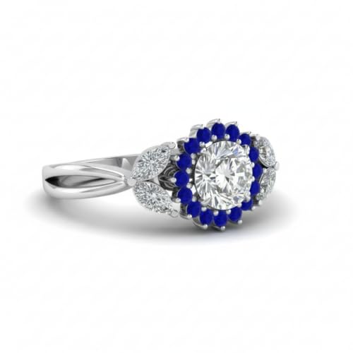 Image of 55Carat Choose Your Gemstone Flower Halo Split Shank Diamond CZ Ring Sterling Silver Round Shape Halo Engagement Rings Everyday Jewelry Wedding Jewelry Handmade Gifts for Wife US Size 4 to 12