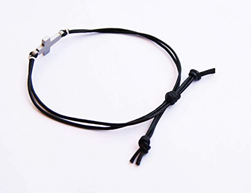 Christian Men's Leather Bracelet With Silver-Tone Sideways Cross Thin Minimalist Cuff, Wristband Custom Handmade #TOP5