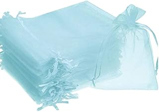 100PCS Organza Gift Bags Small Drawstring Bags Mesh Jewellery Pouches 10X15CM Candy Bags for Wedding, Christmas, Birthday, Anniversary, Party Favour Bags(Light Blue)
