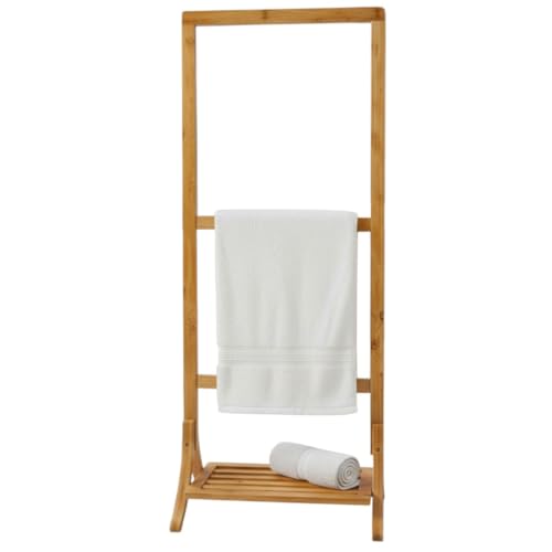 Toallero de Pie con 3 Barras, Balda de bambú, 104 x 40 x 28.5 cm, Madera Elegante para Baño, Color Natural, 100% Bambú - imagen 3