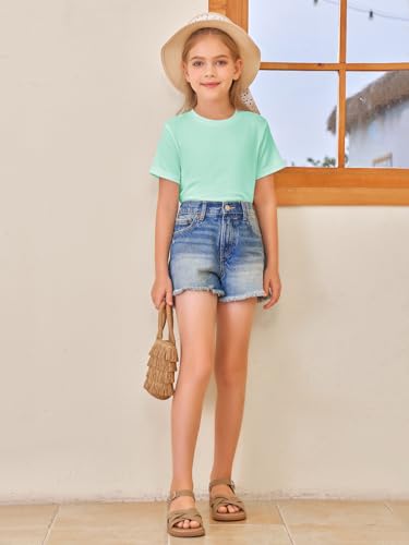 Image of Girls Short Sleeve T Shirts Kids Summer Tops Crewneck Tees 5-14 Years