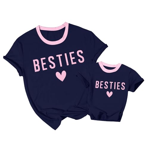 Image of ASTANFY Besties Mommy and Me Valentines Shirts Women Girls Valentines Day Shirt Heart Shirt Short Sleeve