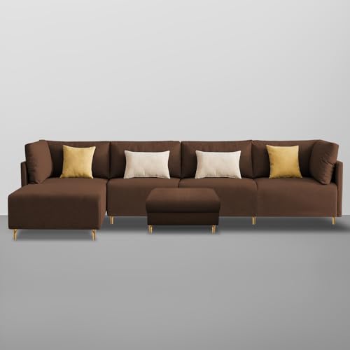 Image of Carina LHS 6 Seater L Shape Sofa Set with Center Table for Living Room (Brown Fabric) Premium Fabric Sofa